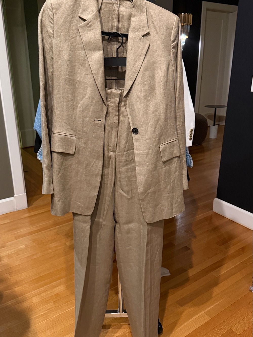 Massimo Dutti Tan Linen Suit Blazer & Trouser Women’s Set size 4 & 6